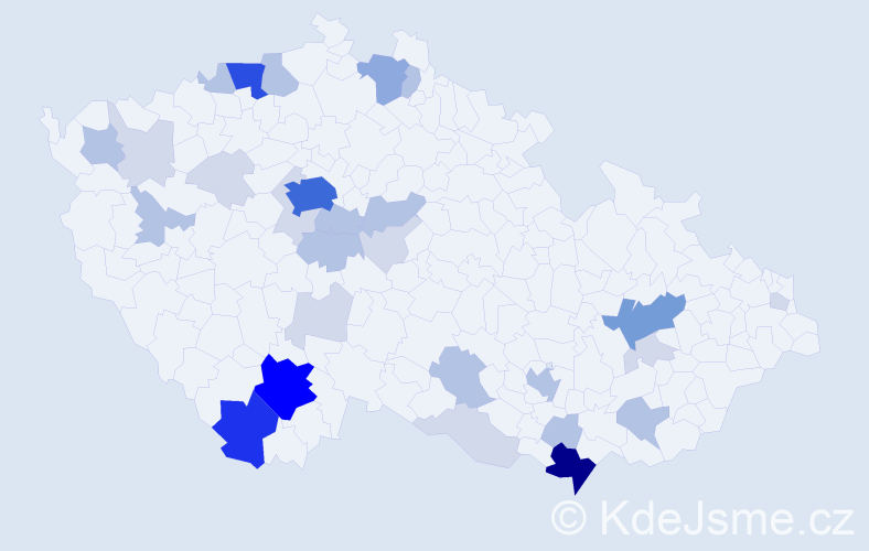 Příjmení: 'Krčka', počet výskytů 98 v celé ČR