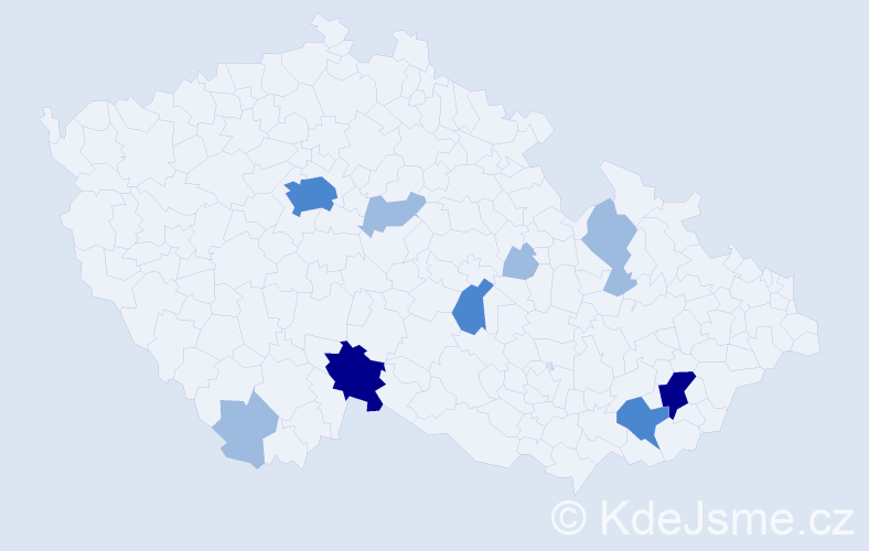 Příjmení: 'Vrabčeková', počet výskytů 19 v celé ČR