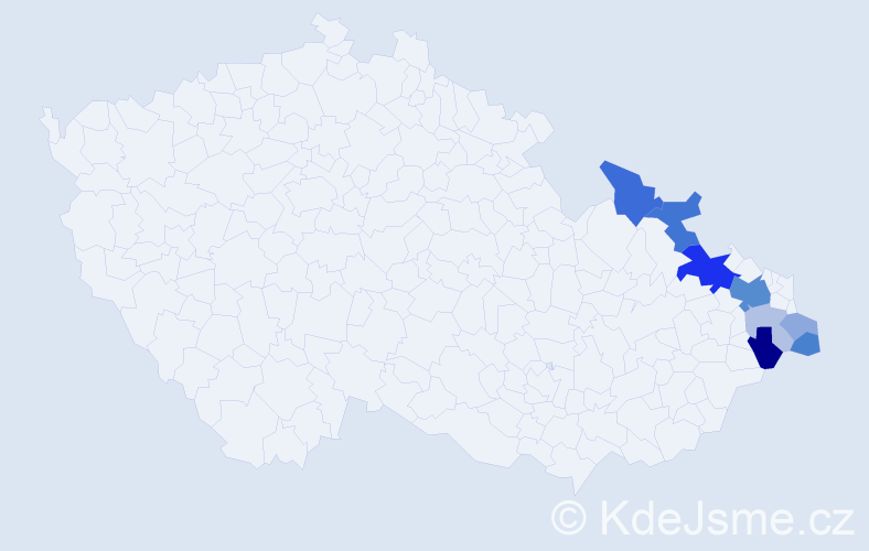 Příjmení: 'Česlar', počet výskytů 22 v celé ČR