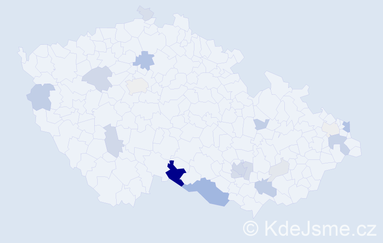 Příjmení: 'Kubek', počet výskytů 56 v celé ČR