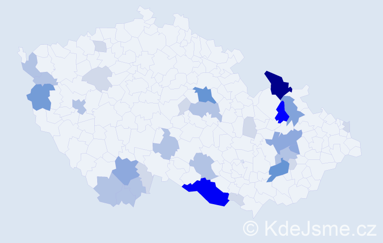 Příjmení: 'Maňurová', počet výskytů 99 v celé ČR