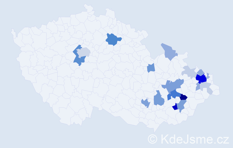 Příjmení: 'Teličková', počet výskytů 71 v celé ČR