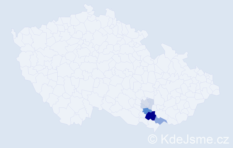 Příjmení: 'Broskvová', počet výskytů 18 v celé ČR