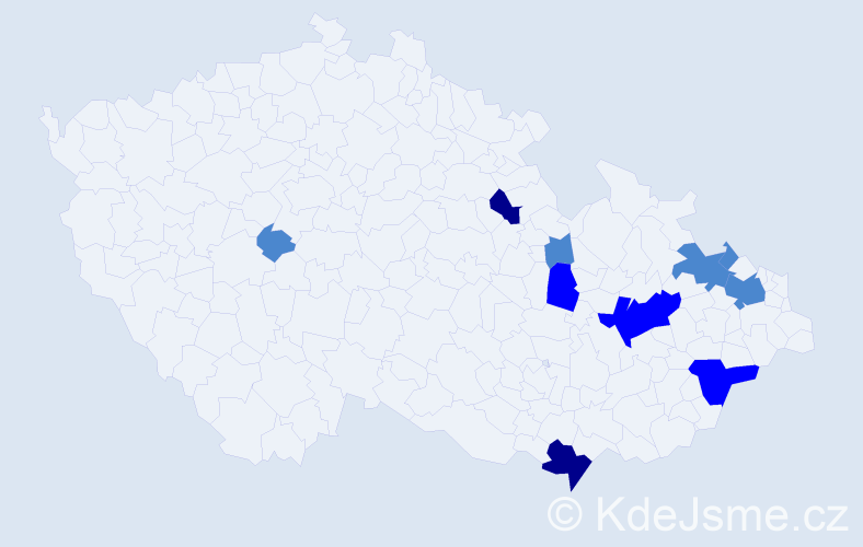 Příjmení: 'Csontos', počet výskytů 17 v celé ČR