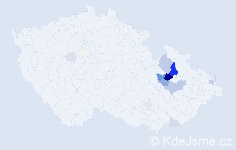 Příjmení: 'Kux', počet výskytů 38 v celé ČR