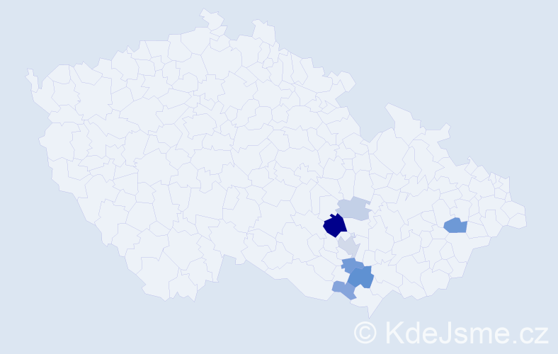 Příjmení: 'Kadla', počet výskytů 19 v celé ČR