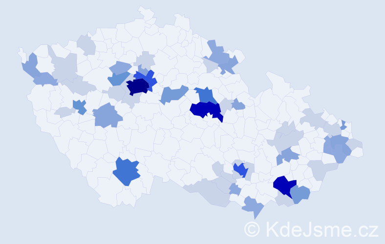 Příjmení: 'Klaudová', počet výskytů 148 v celé ČR