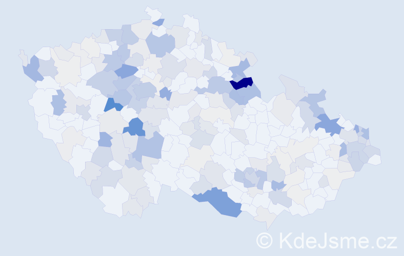 Příjmení: 'Jelen', počet výskytů 768 v celé ČR