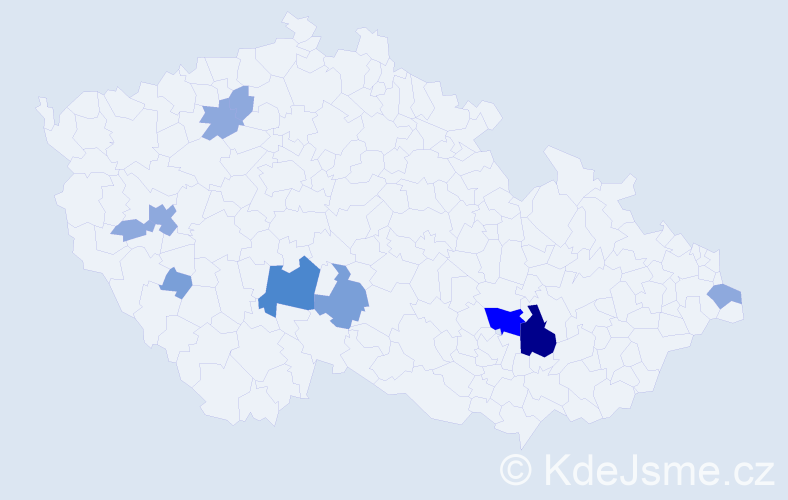 Příjmení: 'Mojčák', počet výskytů 24 v celé ČR