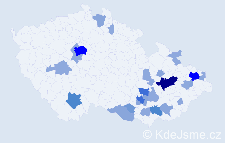 Příjmení: 'Jevický', počet výskytů 70 v celé ČR