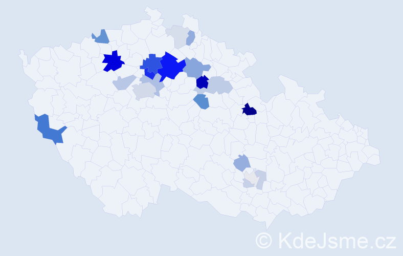 Příjmení: 'Kraj', počet výskytů 67 v celé ČR