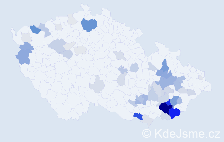 Příjmení: 'Bičanová', počet výskytů 166 v celé ČR