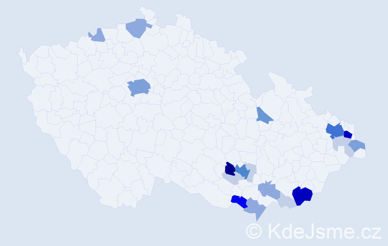 Příjmení: 'Penčák', počet výskytů 73 v celé ČR