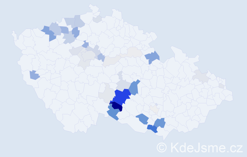 Příjmení: 'Kalců', počet výskytů 180 v celé ČR