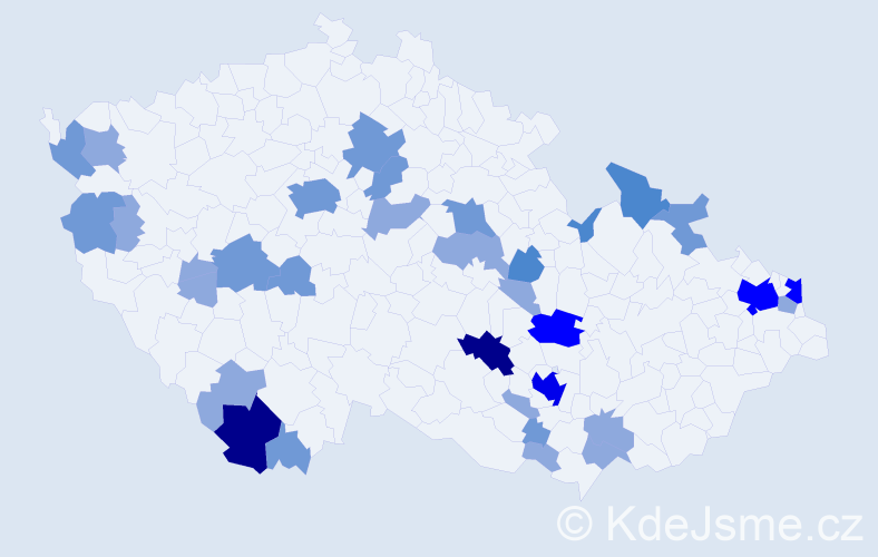 Příjmení: 'Valičková', počet výskytů 73 v celé ČR