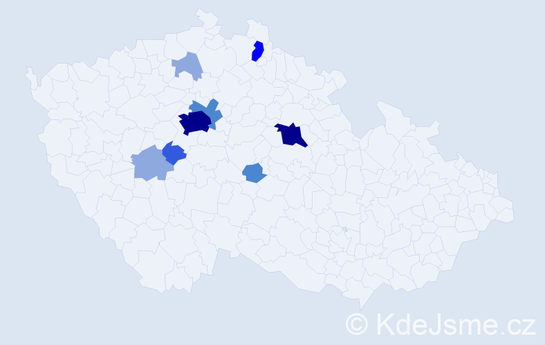 Příjmení: 'Kubista', počet výskytů 23 v celé ČR