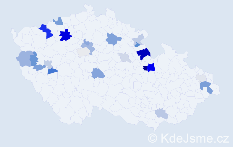 Příjmení: 'Kráčmer', počet výskytů 47 v celé ČR