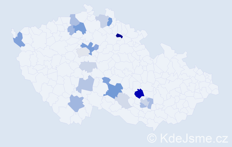 Příjmení: 'Mičánová', počet výskytů 58 v celé ČR