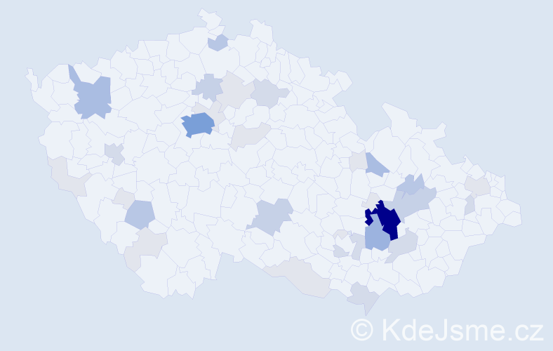 Příjmení: 'Kaplánek', počet výskytů 105 v celé ČR