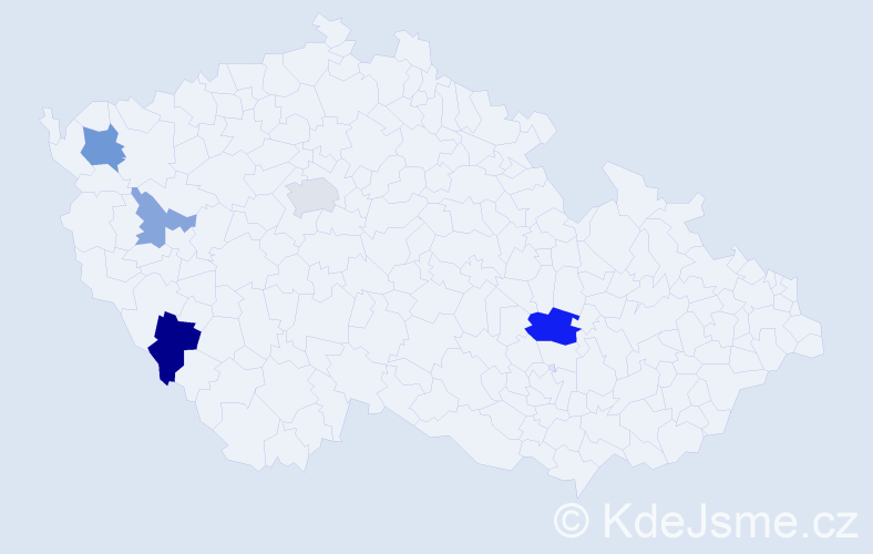 Příjmení: 'Vendelbergerová', počet výskytů 10 v celé ČR