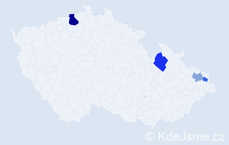 Příjmení: 'Soldatová', počet výskytů 5 v celé ČR
