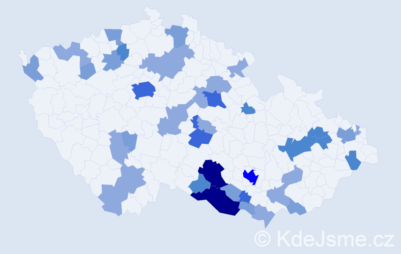 Příjmení: 'Zelenák', počet výskytů 95 v celé ČR