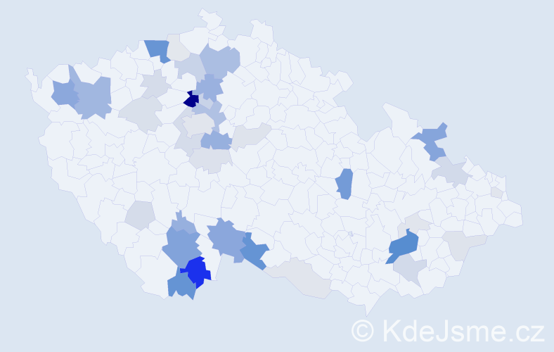Příjmení: 'Kulhanová', počet výskytů 126 v celé ČR