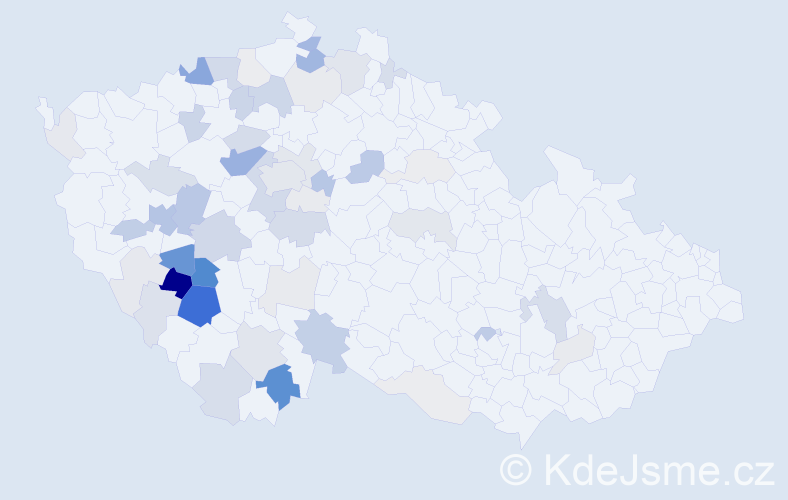 Příjmení: 'Hokr', počet výskytů 186 v celé ČR
