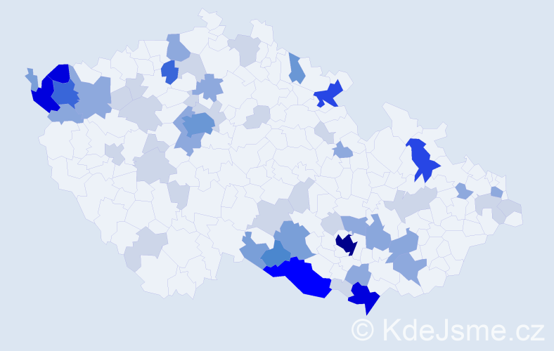 Příjmení: 'Klepáčková', počet výskytů 174 v celé ČR