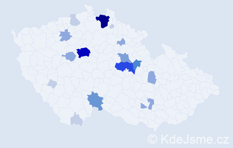 Příjmení: 'Klesalová', počet výskytů 54 v celé ČR