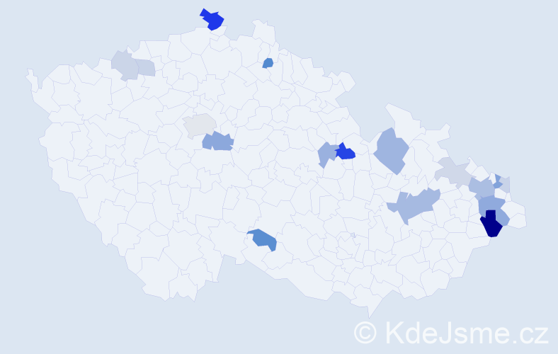 Příjmení: 'Kardašová', počet výskytů 38 v celé ČR