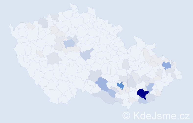 Příjmení: 'Hráček', počet výskytů 286 v celé ČR