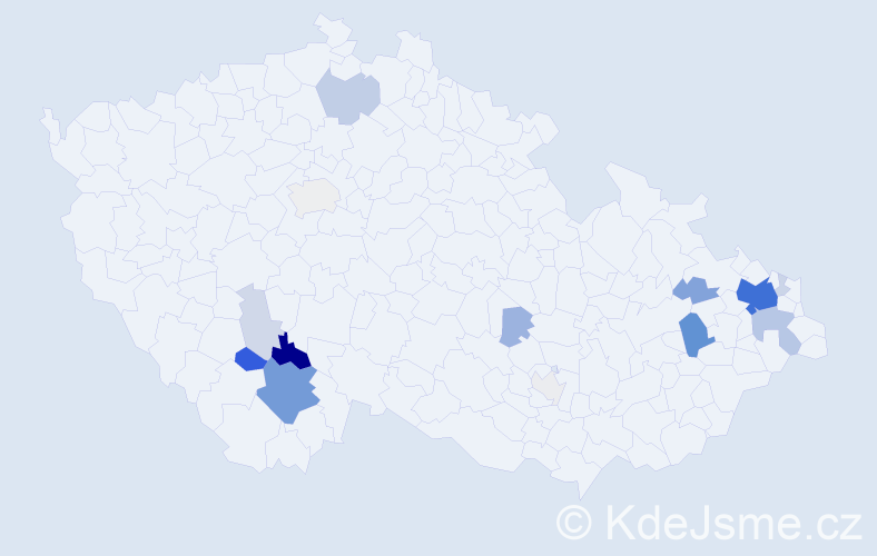 Příjmení: 'Krejčíčková', počet výskytů 63 v celé ČR