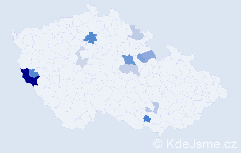 Příjmení: 'Kincler', počet výskytů 22 v celé ČR