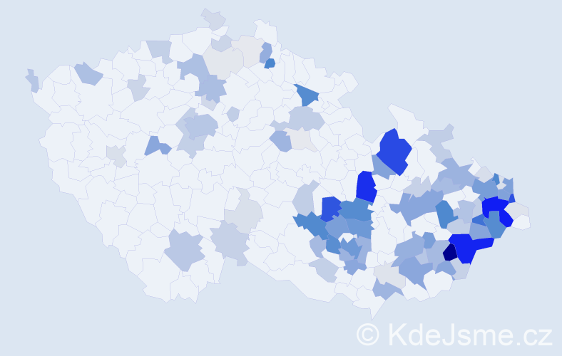 Příjmení: 'Mynář', počet výskytů 440 v celé ČR