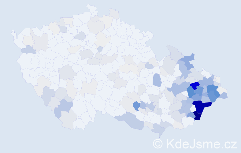 Příjmení: 'Juřica', počet výskytů 834 v celé ČR