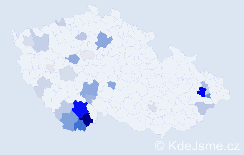 Příjmení: 'Kocmich', počet výskytů 81 v celé ČR