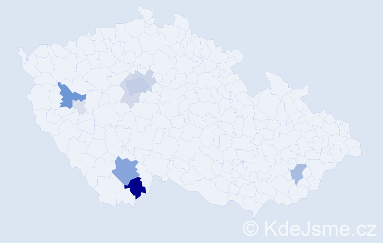 Příjmení: 'Cahyna', počet výskytů 26 v celé ČR