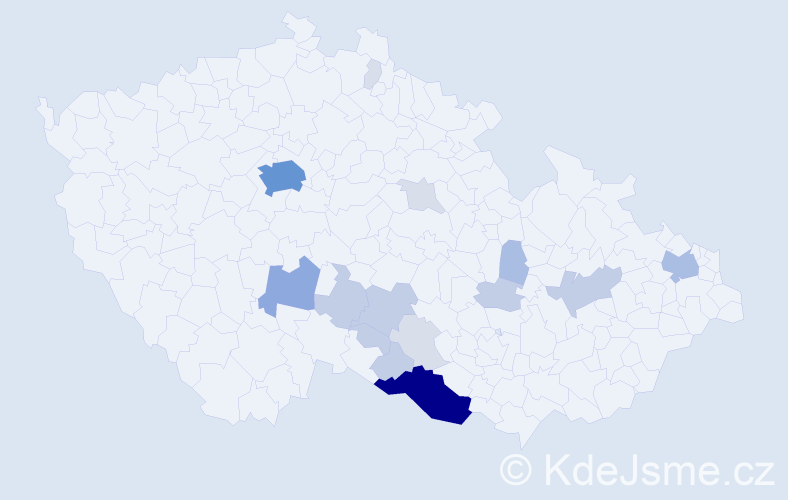 Příjmení: 'Nezveda', počet výskytů 54 v celé ČR