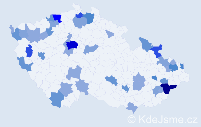 Příjmení: 'Krajčíková', počet výskytů 111 v celé ČR