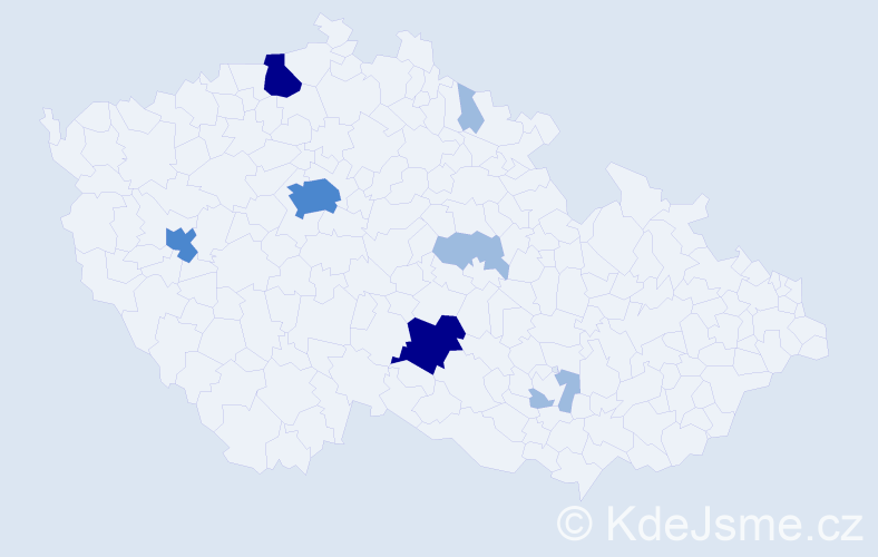 Příjmení: 'Hacko', počet výskytů 15 v celé ČR