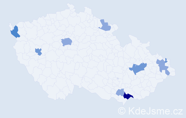 Příjmení: 'Kulčárová', počet výskytů 20 v celé ČR