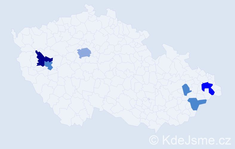 Příjmení: 'Kacerlová', počet výskytů 16 v celé ČR