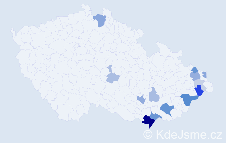 Příjmení: 'Miklicová', počet výskytů 42 v celé ČR