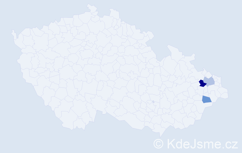 Příjmení: 'Tichopad', počet výskytů 5 v celé ČR