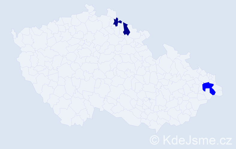 Příjmení: 'Vytrval', počet výskytů 5 v celé ČR