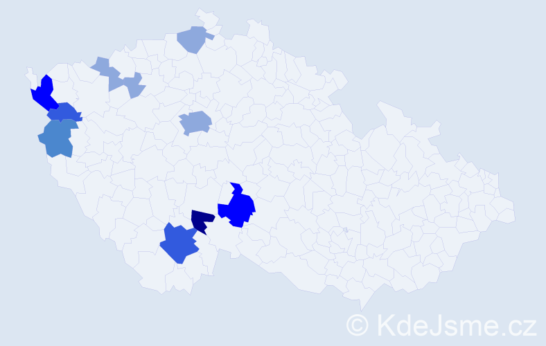 Příjmení: 'Dědouch', počet výskytů 25 v celé ČR