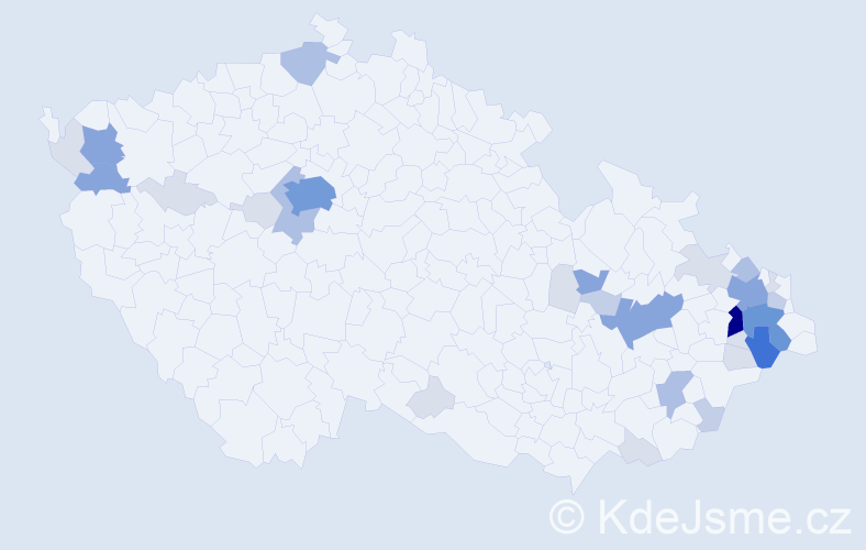 Příjmení: 'Rečka', počet výskytů 102 v celé ČR