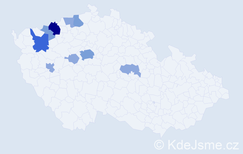 Příjmení: 'Mňahončák', počet výskytů 21 v celé ČR