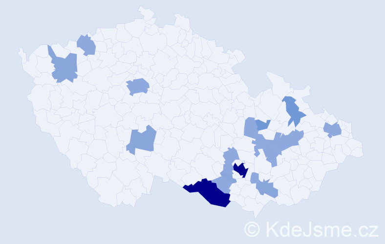 Příjmení: 'Potácelová', počet výskytů 43 v celé ČR